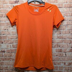 Under Armour T-shirt Fitted Heat Gear Orange Short Sleeve Tee Size Small